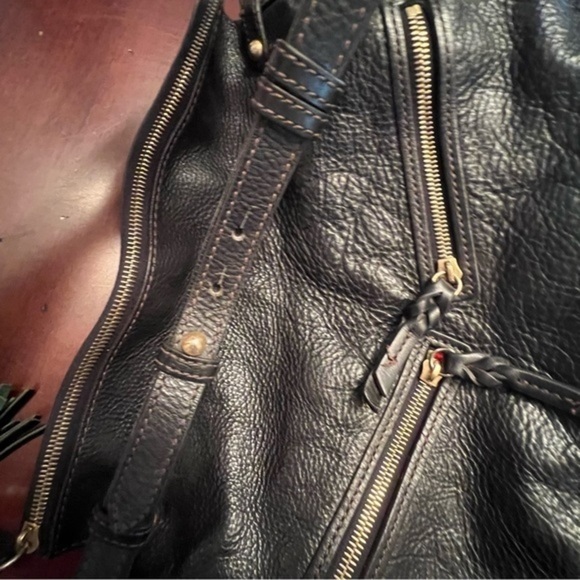 Dooney & Bourke zip sac bag black distressed leather zipper closure EUC - Picture 7 of 13